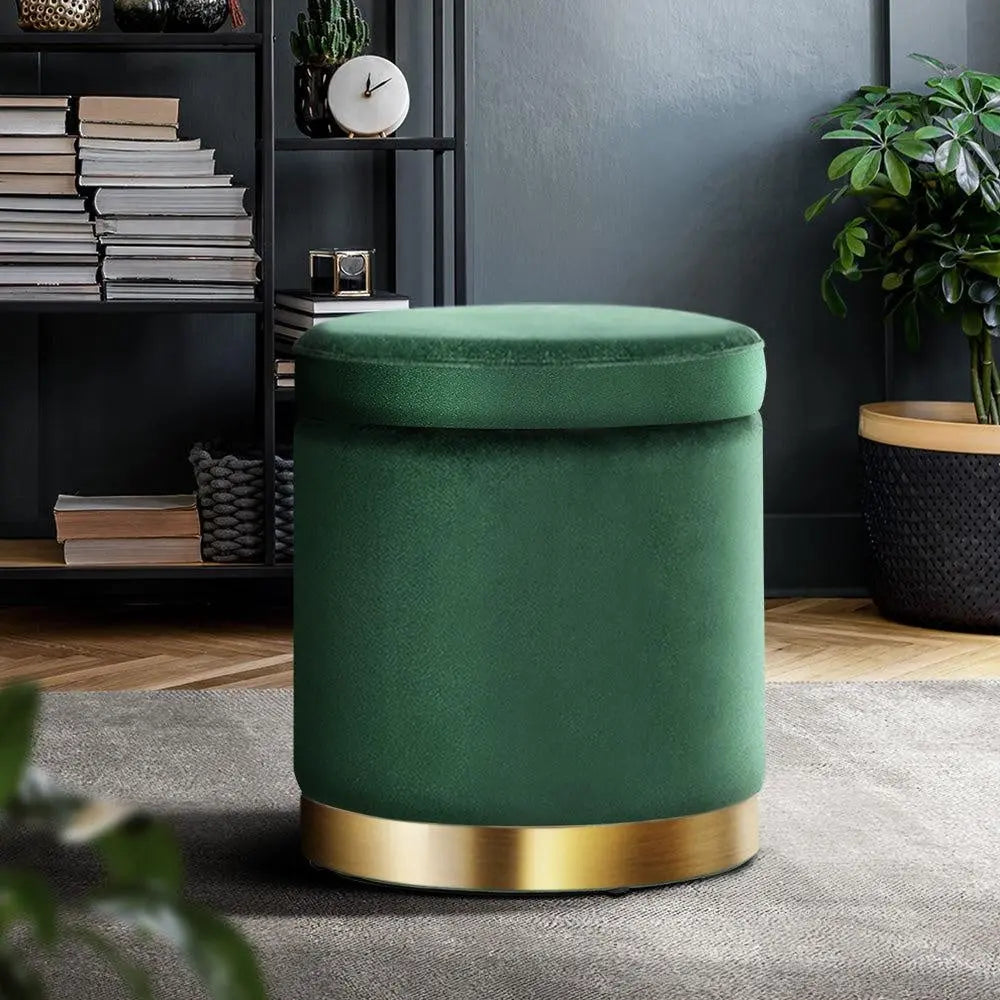 Storage Ottoman Round Velvet Foot Stool Foot Rest Pouffe Padded Seat Home Decor Deals499