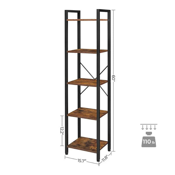 VASAGLE 5-Tier Bookshelf Storage Rack with Steel Frame for Living Room Office Study Hallway Industrial Style Rustic Brown and Black LLS100B01 Deals499