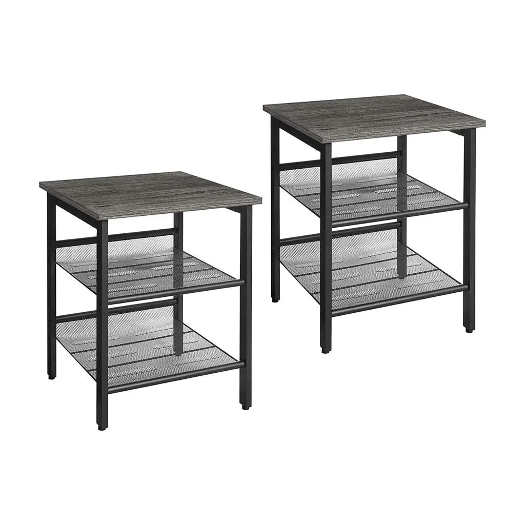 VASAGLE Set of 2 Charcoal Gray and Black Side Table with Adjustable Mesh Shelves LET024B04 Deals499