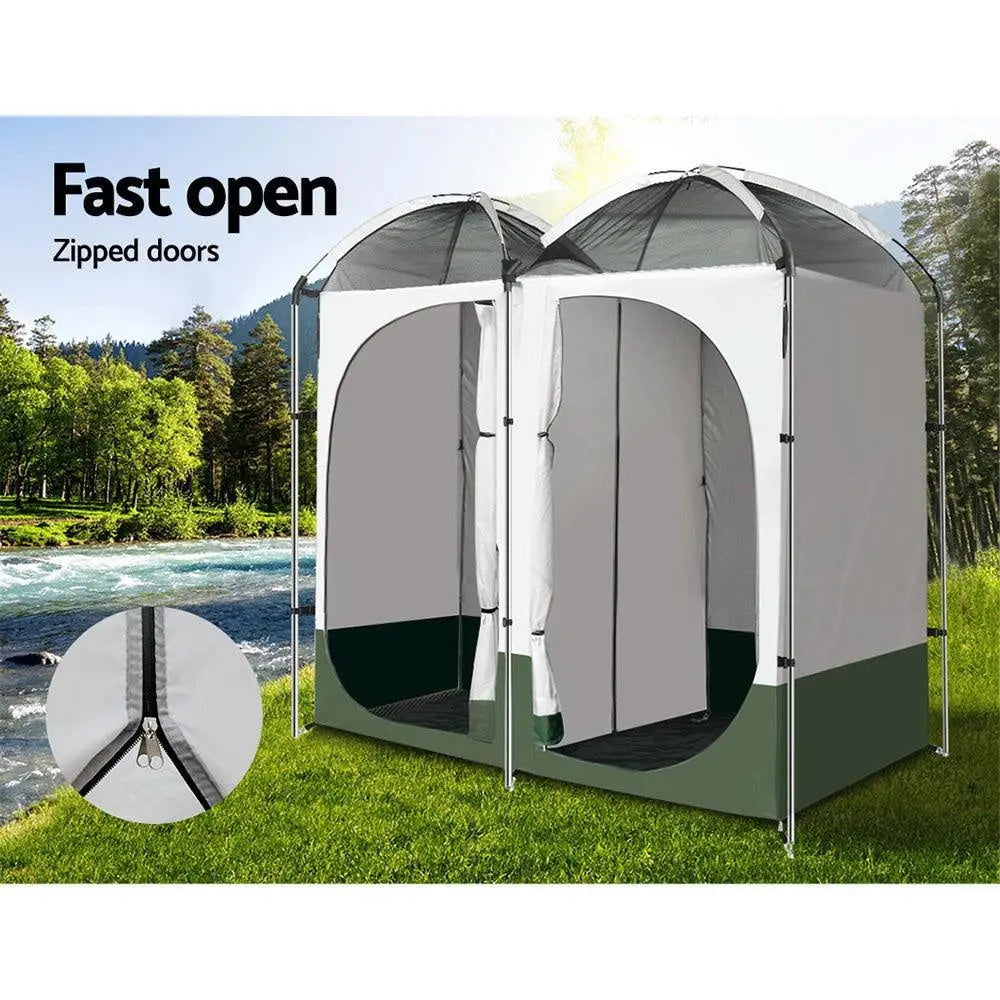 Weisshorn Double Camping Shower Toilet Tent Outdoor Portable Change Room Green Deals499