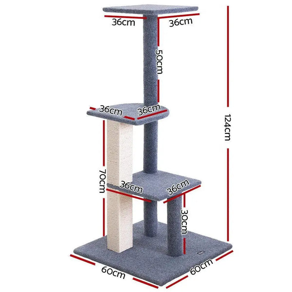 i.Pet Cat Tree 124cm Trees Scratching Post Scratcher Tower Condo House Furniture Wood Steps Deals499