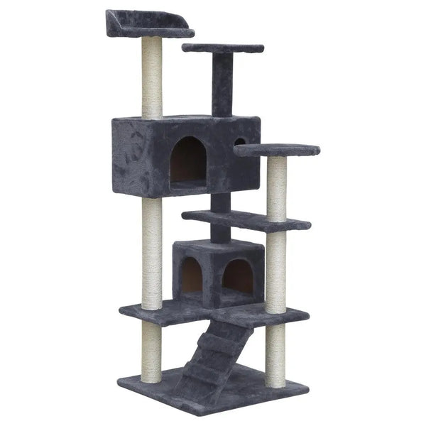 i.Pet Cat Tree 134cm Trees Scratching Post Scratcher Tower Condo House Furniture Wood Grey Deals499