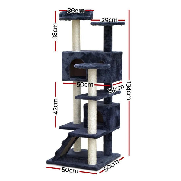 i.Pet Cat Tree 134cm Trees Scratching Post Scratcher Tower Condo House Furniture Wood Grey Deals499