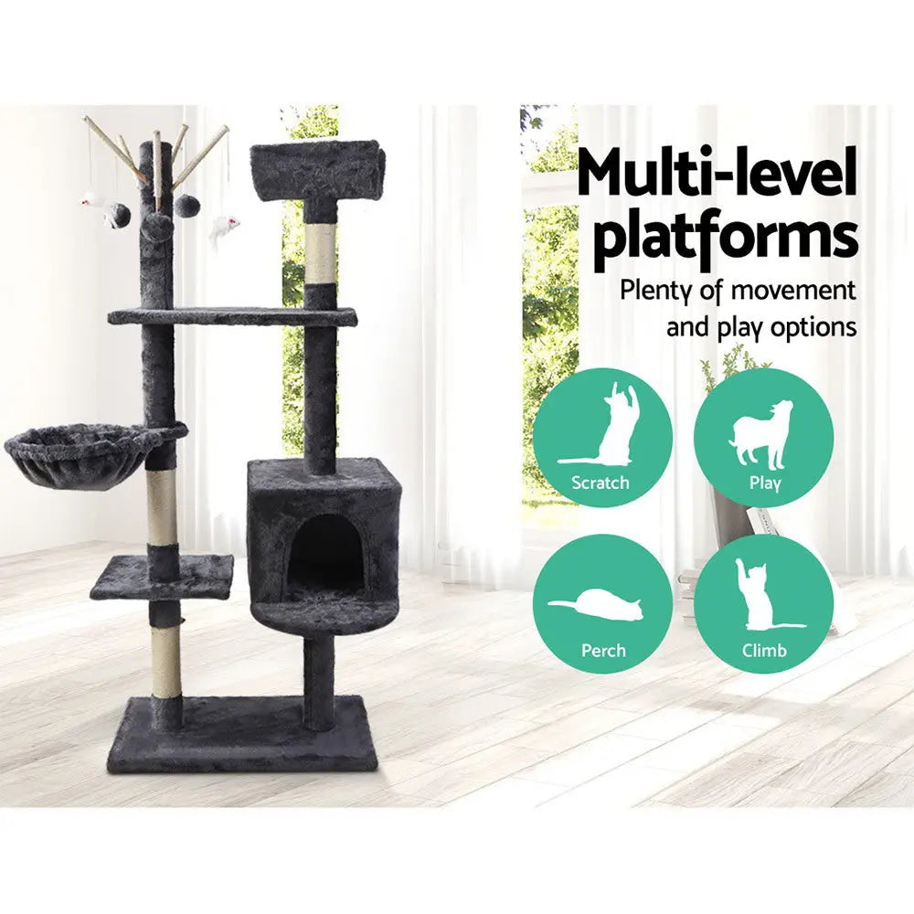 i.Pet Cat Tree 140cm Trees Scratching Post Scratcher Tower Condo House Furniture Wood Deals499