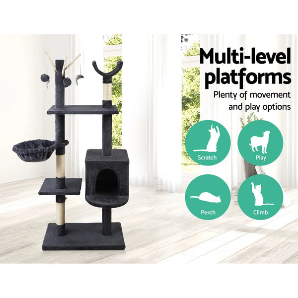 i.Pet Cat Tree 140cm Trees Scratching Post Scratcher Tower Condo House Furniture Wood Deals499