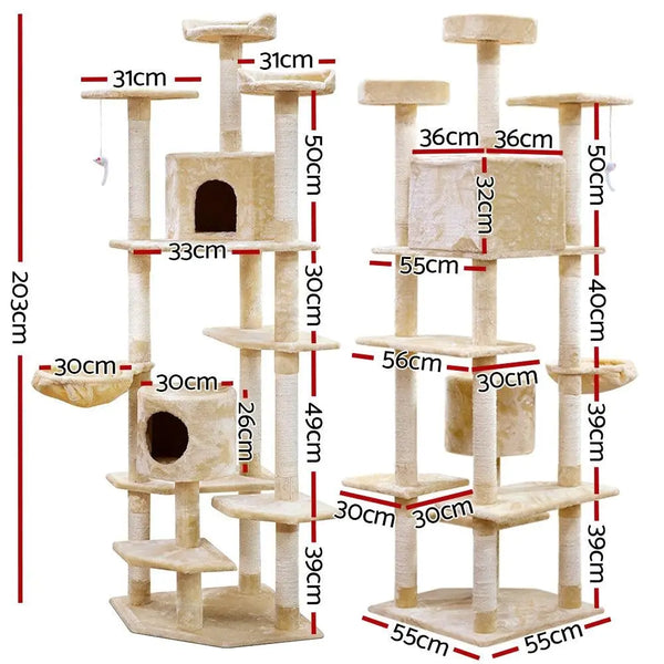 i.Pet Cat Tree 203cm Trees Scratching Post Scratcher Tower Condo House Furniture Wood Beige Deals499