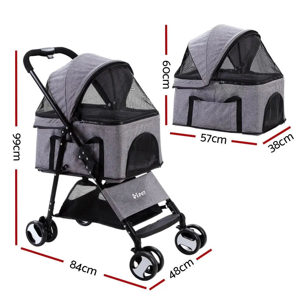 i.Pet Pet Stroller Dog Carrier Foldable Pram 3 IN 1 Middle Size Grey Deals499