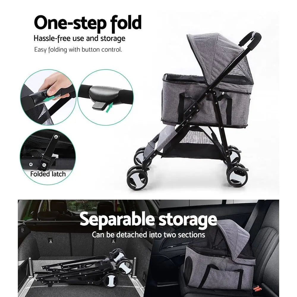 i.Pet Pet Stroller Dog Carrier Foldable Pram 3 IN 1 Middle Size Grey Deals499