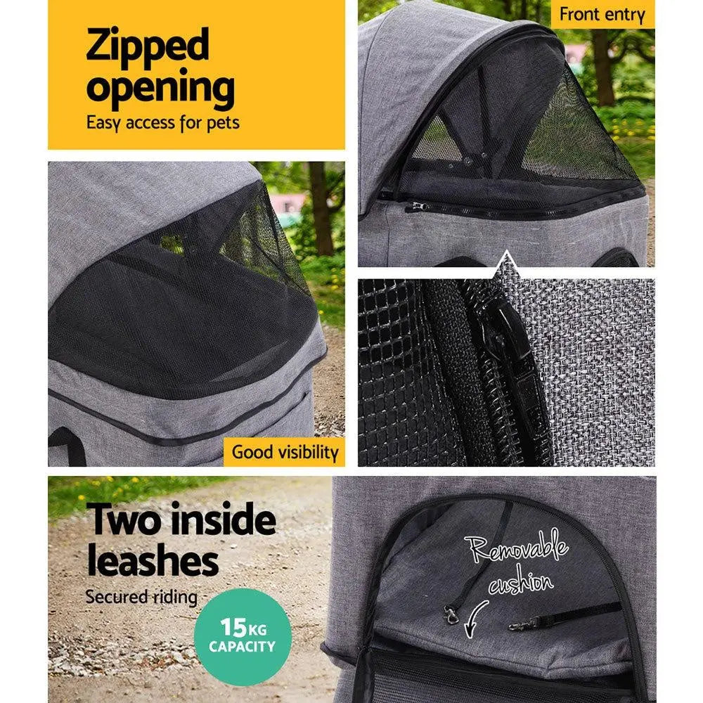 i.Pet Pet Stroller Dog Carrier Foldable Pram 3 IN 1 Middle Size Grey Deals499