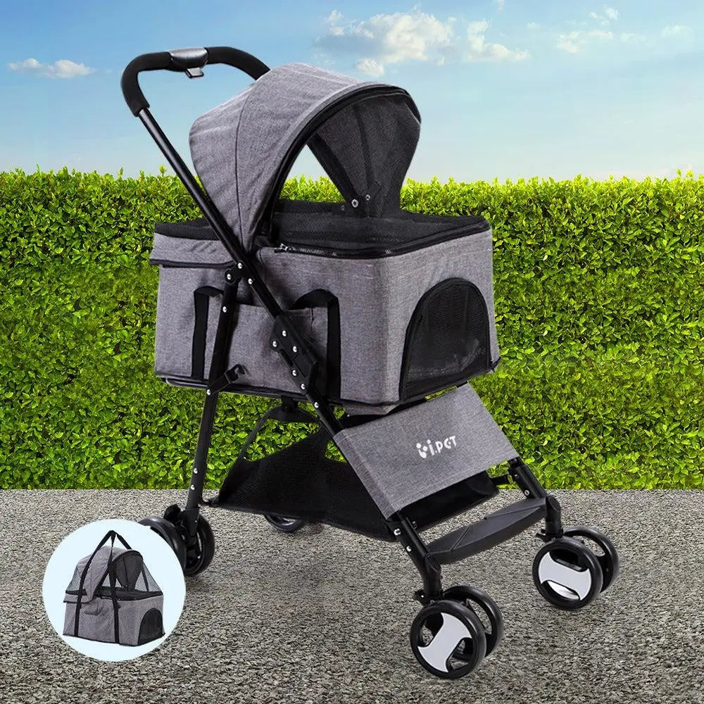 i.Pet Pet Stroller Dog Carrier Foldable Pram 3 IN 1 Middle Size Grey Deals499