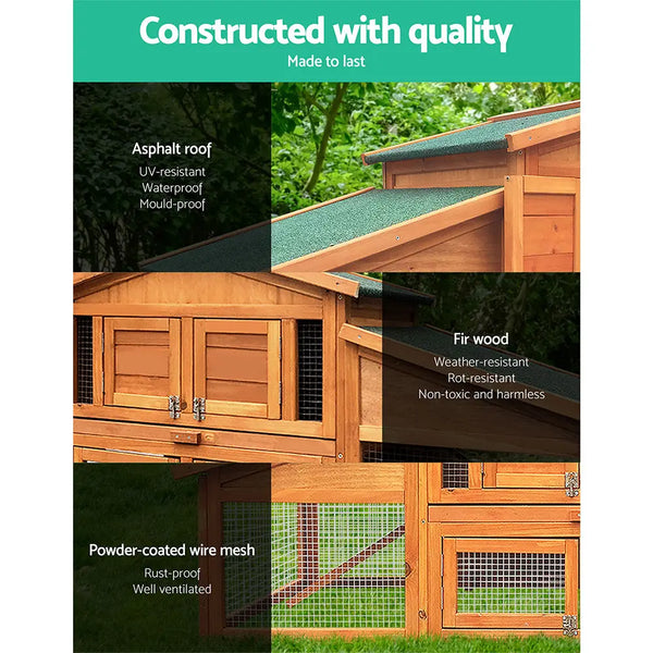 i.Pet Rabbit Hutch Chicken Coop Wooden Pet Hutch 169cm x 52cm x 72cm Deals499