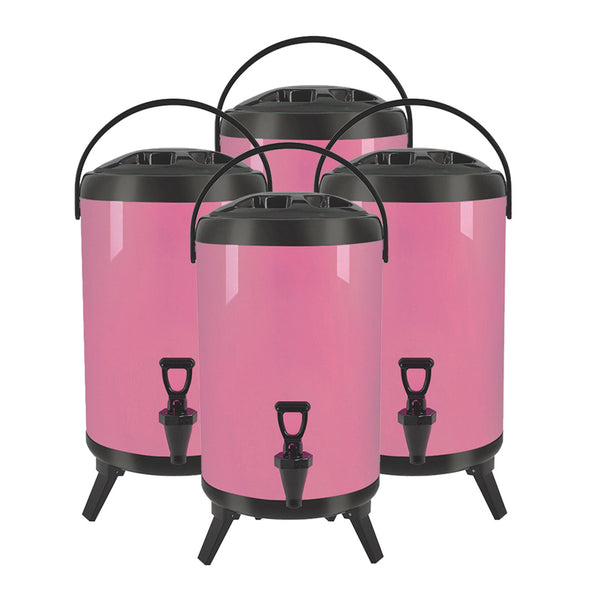 SOGA 4X 14L Stainless Steel Insulated Milk Tea Barrel Hot and Cold Beverage Dispenser Container with Faucet Pink Soga