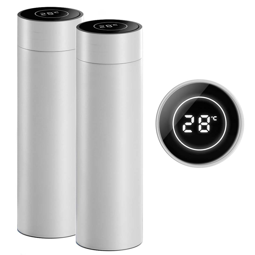 SOGA 2X 500ML Stainless Steel Smart LCD Thermometer Display Bottle Vacuum Flask Thermos White Soga