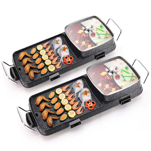 SOGA 2X 2  in 1 Electric BBQ Grill Teppanyaki and Steamboat Hotpot Asian Hot Pot Soga