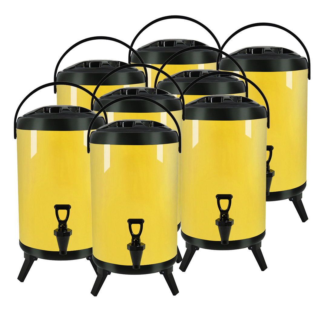 SOGA 8X 10L Stainless Steel Insulated Milk Tea Barrel Hot and Cold Beverage Dispenser Container with Faucet Yellow Soga