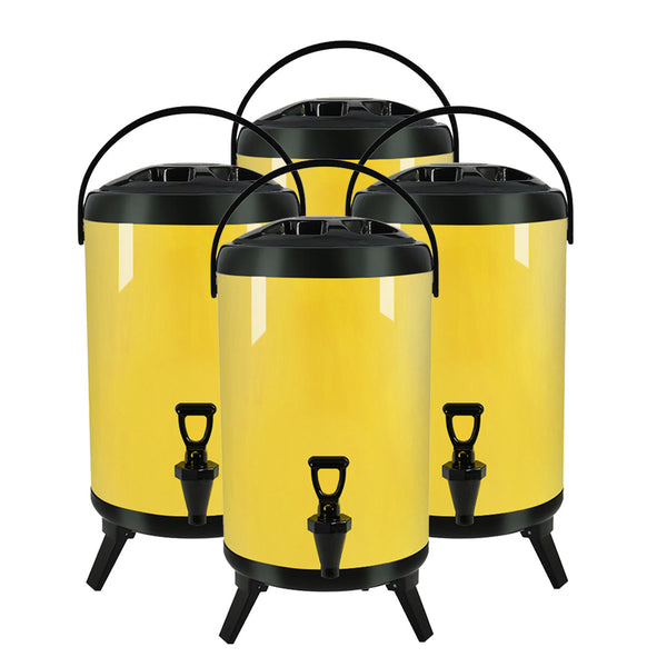 SOGA 4X 10L Stainless Steel Insulated Milk Tea Barrel Hot and Cold Beverage Dispenser Container with Faucet Yellow Soga