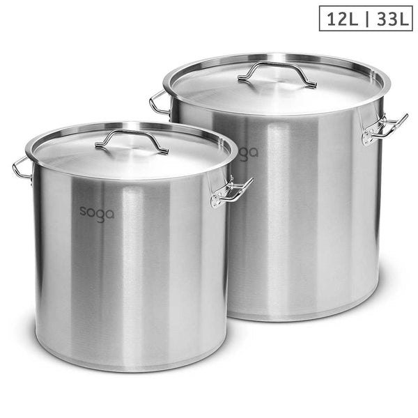 SOGA Stock Pot 12L 33L Top Grade Thick Stainless Steel Stockpot 18/10 Soga