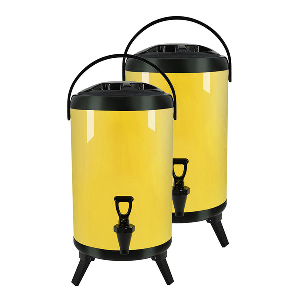 SOGA 2X 12L Stainless Steel Insulated Milk Tea Barrel Hot and Cold Beverage Dispenser Container with Faucet Yellow Soga