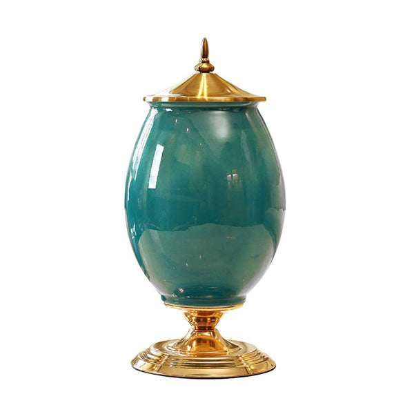 SOGA 40.5cm Ceramic Oval Flower Vase with Gold Metal Base Green Soga