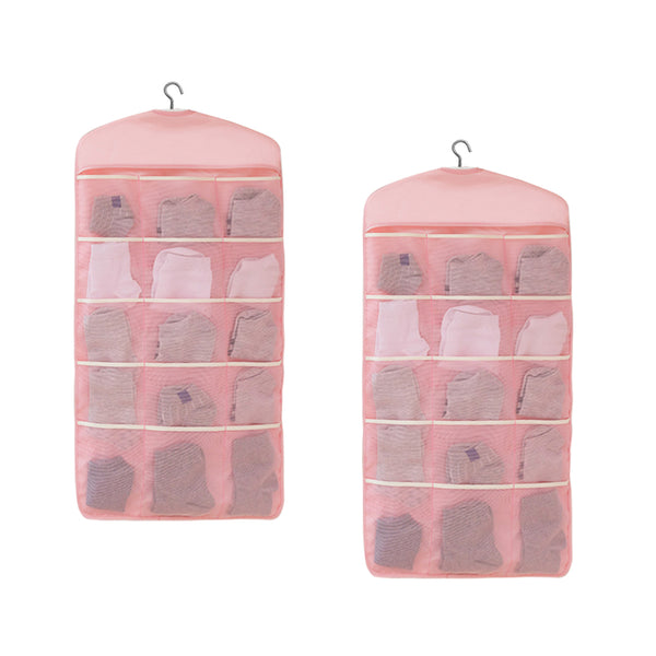 SOGA 2X Pink Double Sided Hanging Storage Bag Underwear Bra Socks Mesh Pocket Hanger Home Organiser Soga