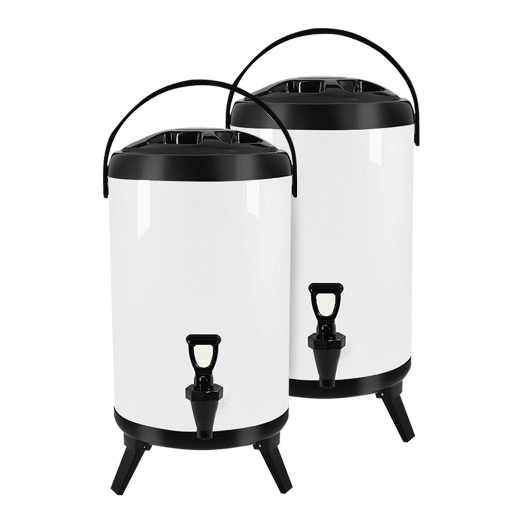 SOGA 2X 14L Stainless Steel Insulated Milk Tea Barrel Hot and Cold Beverage Dispenser Container with Faucet White Soga