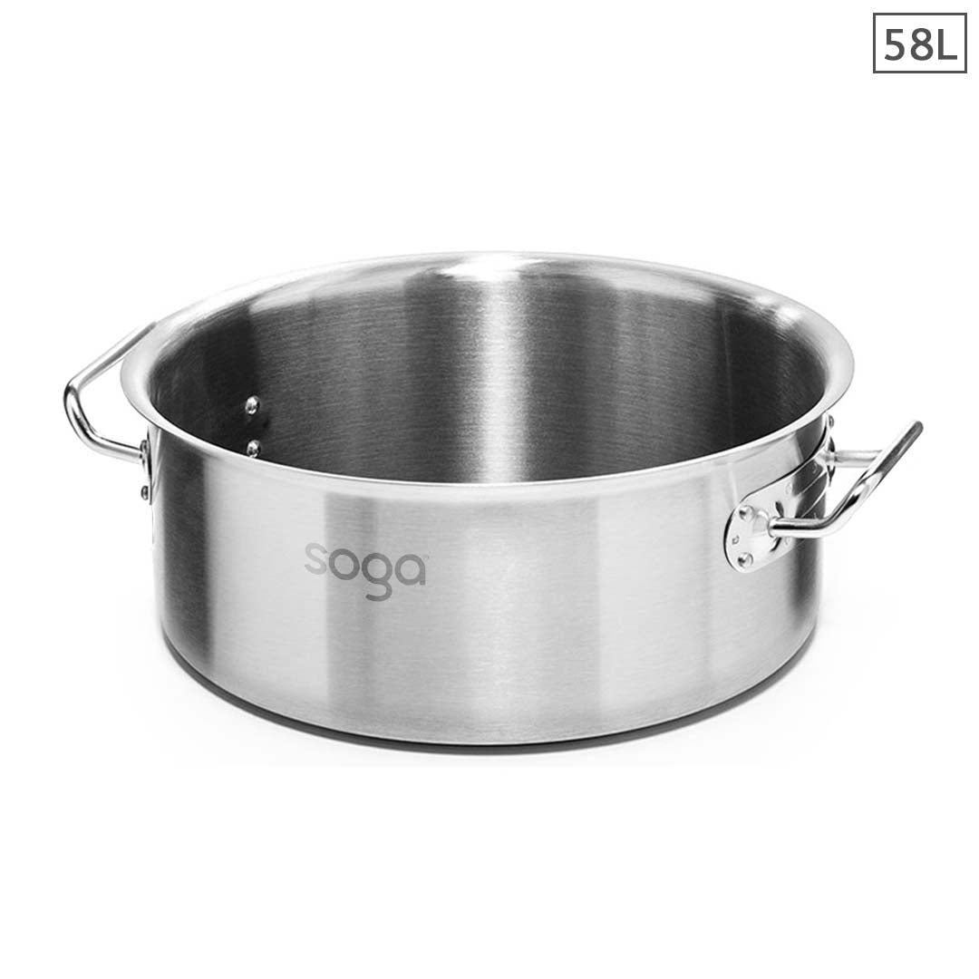 SOGA Stock Pot 58L Top Grade Thick Stainless Steel Stockpot 18/10 Without Lid Soga