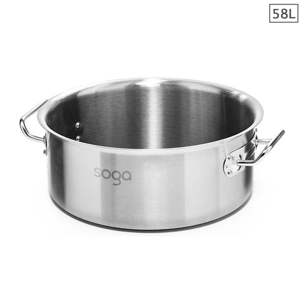 SOGA Stock Pot 58L Top Grade Thick Stainless Steel Stockpot 18/10 Without Lid Soga