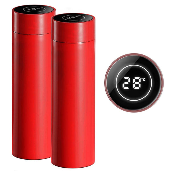 SOGA 2X 500ML Stainless Steel Smart LCD Thermometer Display Bottle Vacuum Flask Thermos Red Soga