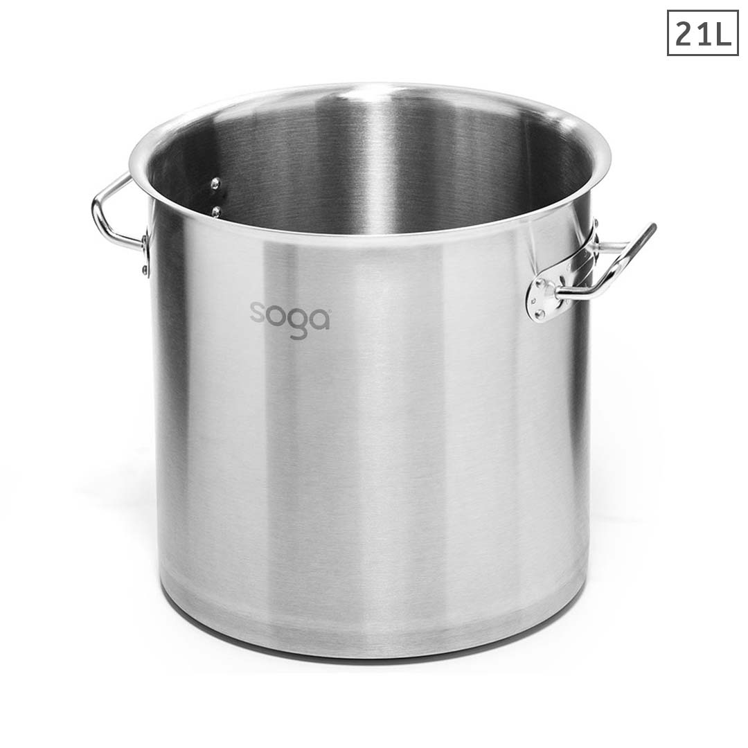 SOGA Stock Pot 21L Top Grade Thick Stainless Steel Stockpot 18/10 Without Lid Soga