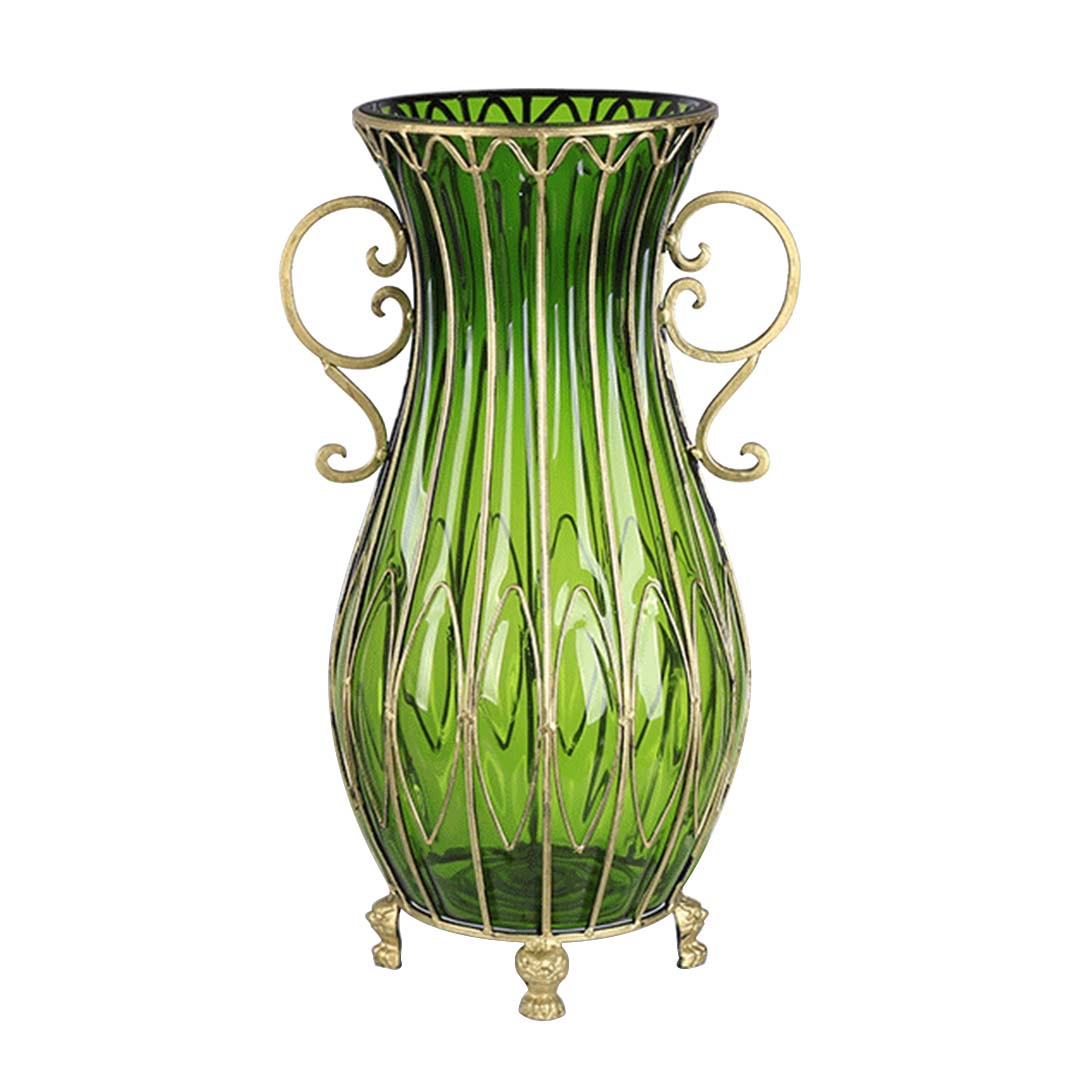 SOGA 51cm Green Glass Oval Floor Vase with Metal Flower Stand Soga