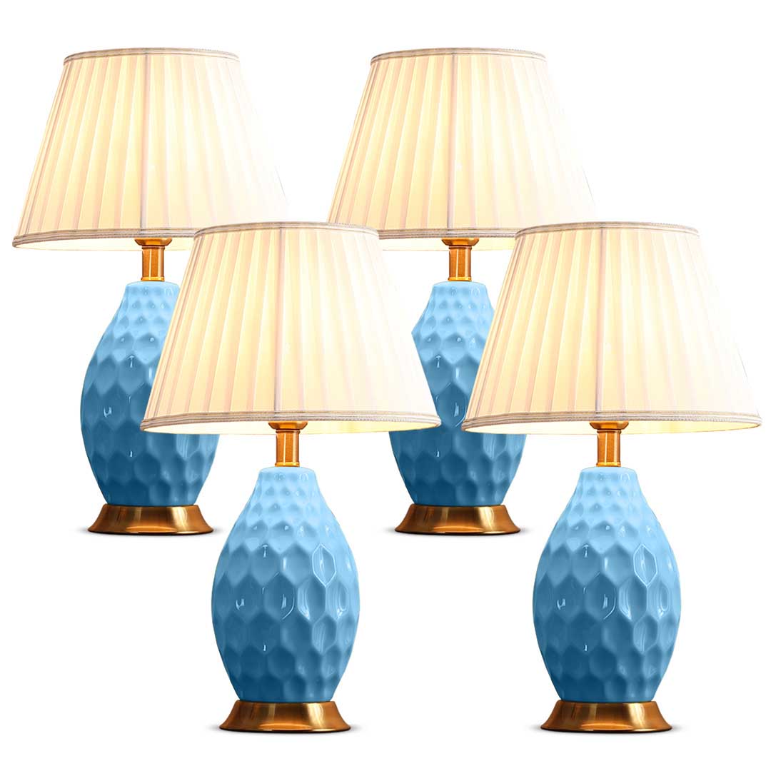 SOGA 4X Textured Ceramic Oval Table Lamp with Gold Metal Base Blue Soga