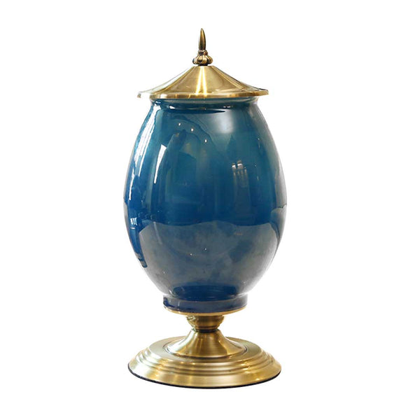 SOGA 40.5cm Ceramic Oval Flower Vase with Gold Metal Base Dark Blue Soga