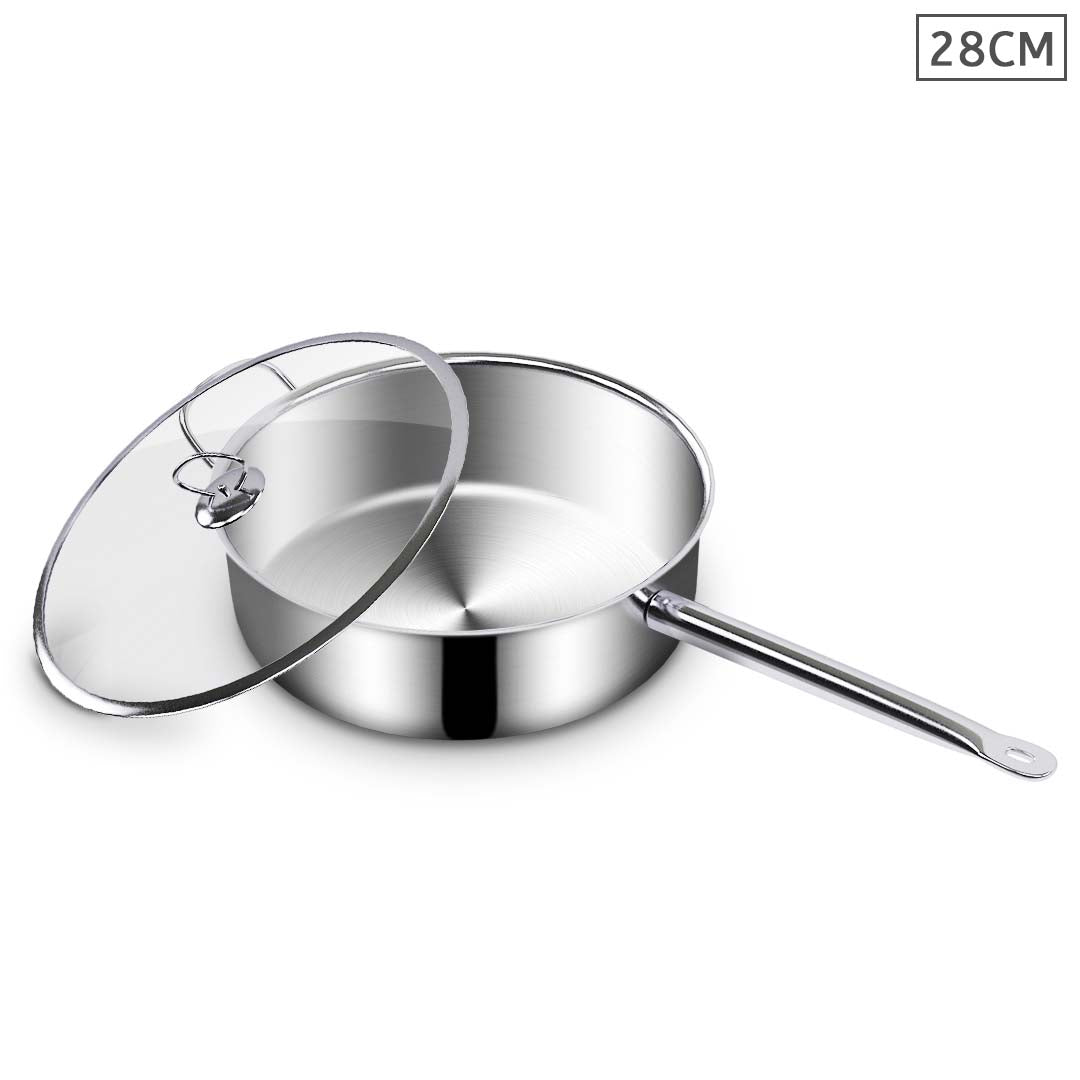 SOGA 28cm Stainless Steel Saucepan Sauce pan with Glass Lid and Helper Handle Triple Ply Base Cookware Soga