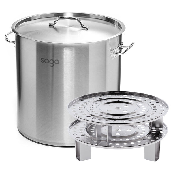 SOGA 21L Stainless Steel Stock Pot with Two Steamer Rack Insert Stockpot Tray Soga