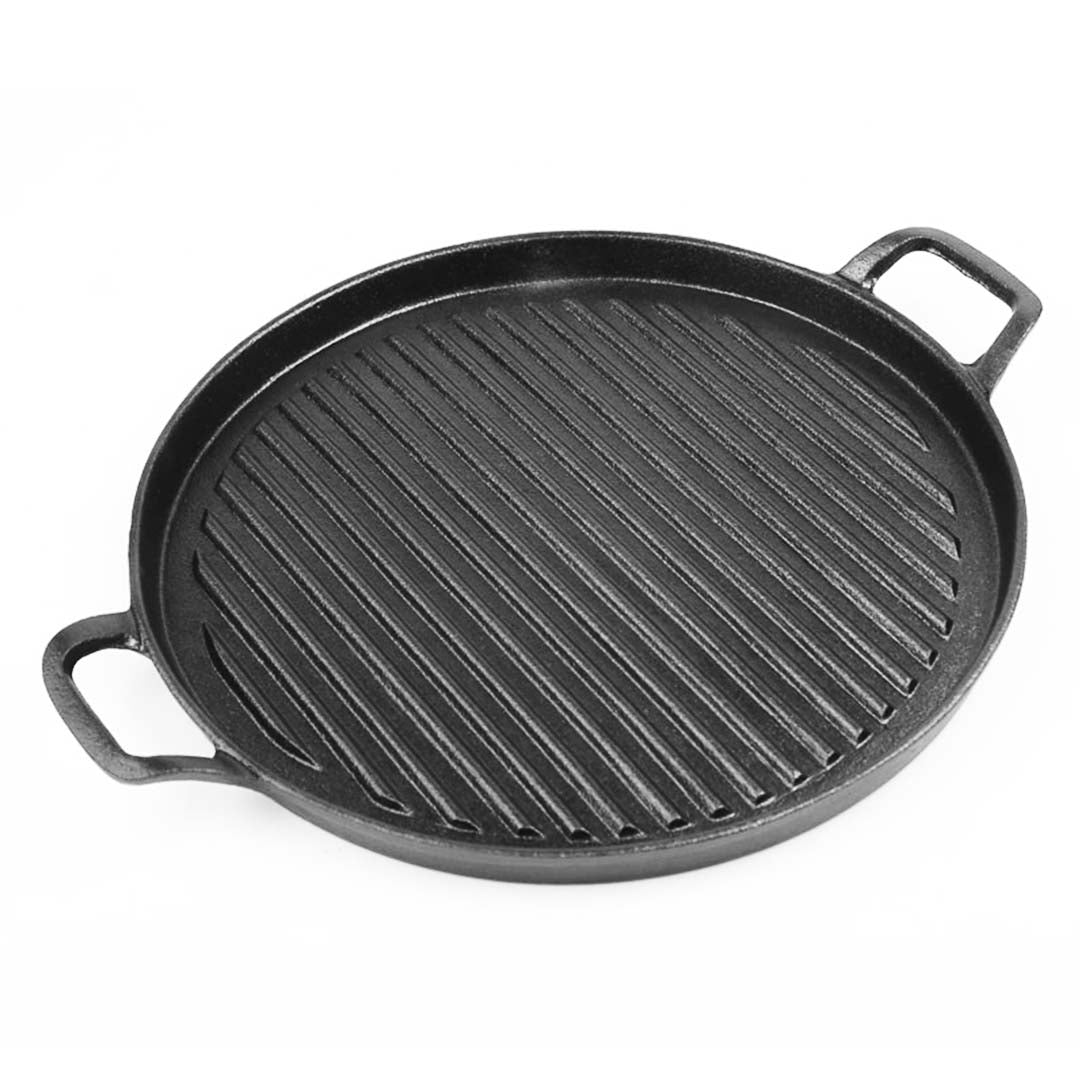 SOGA 30cm Ribbed Cast Iron Frying Pan Skillet Coating Steak Sizzle Platter Soga