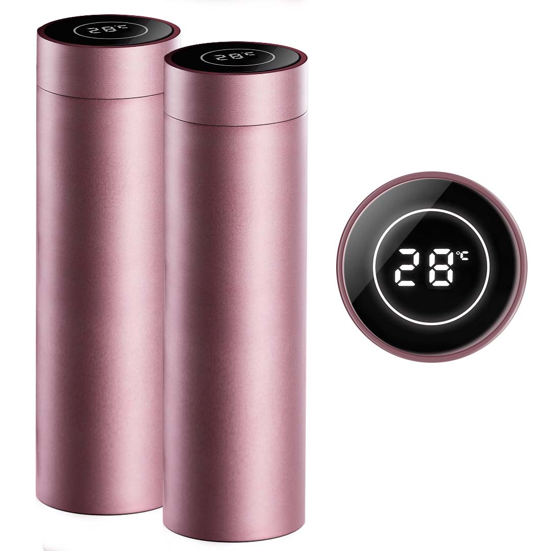 SOGA 2X 500ML Stainless Steel Smart LCD Thermometer Display Bottle Vacuum Flask Thermos Rose Gold Soga