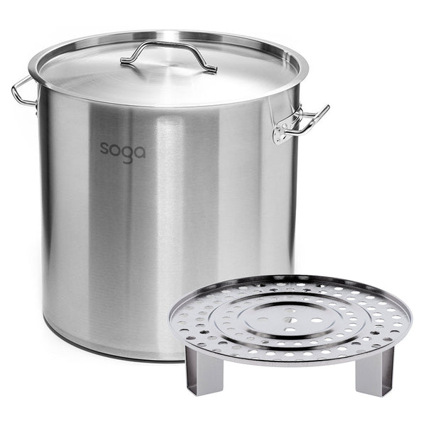 SOGA 21L Stainless Steel Stock Pot with One Steamer Rack Insert Stockpot Tray Soga