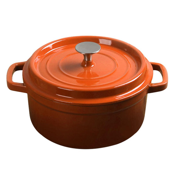 SOGA Cast Iron 26cm Enamel Porcelain Stewpot Casserole Stew Cooking Pot With Lid 5L Orange Soga