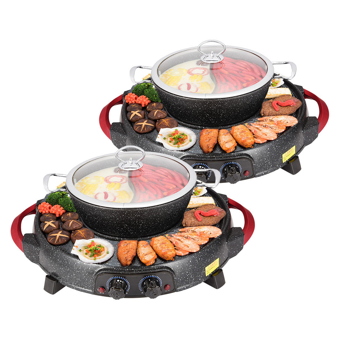 SOGA 2X 2  in 1 Electric Stone Coated Grill Plate Steamboat Two Division Hotpot Soga