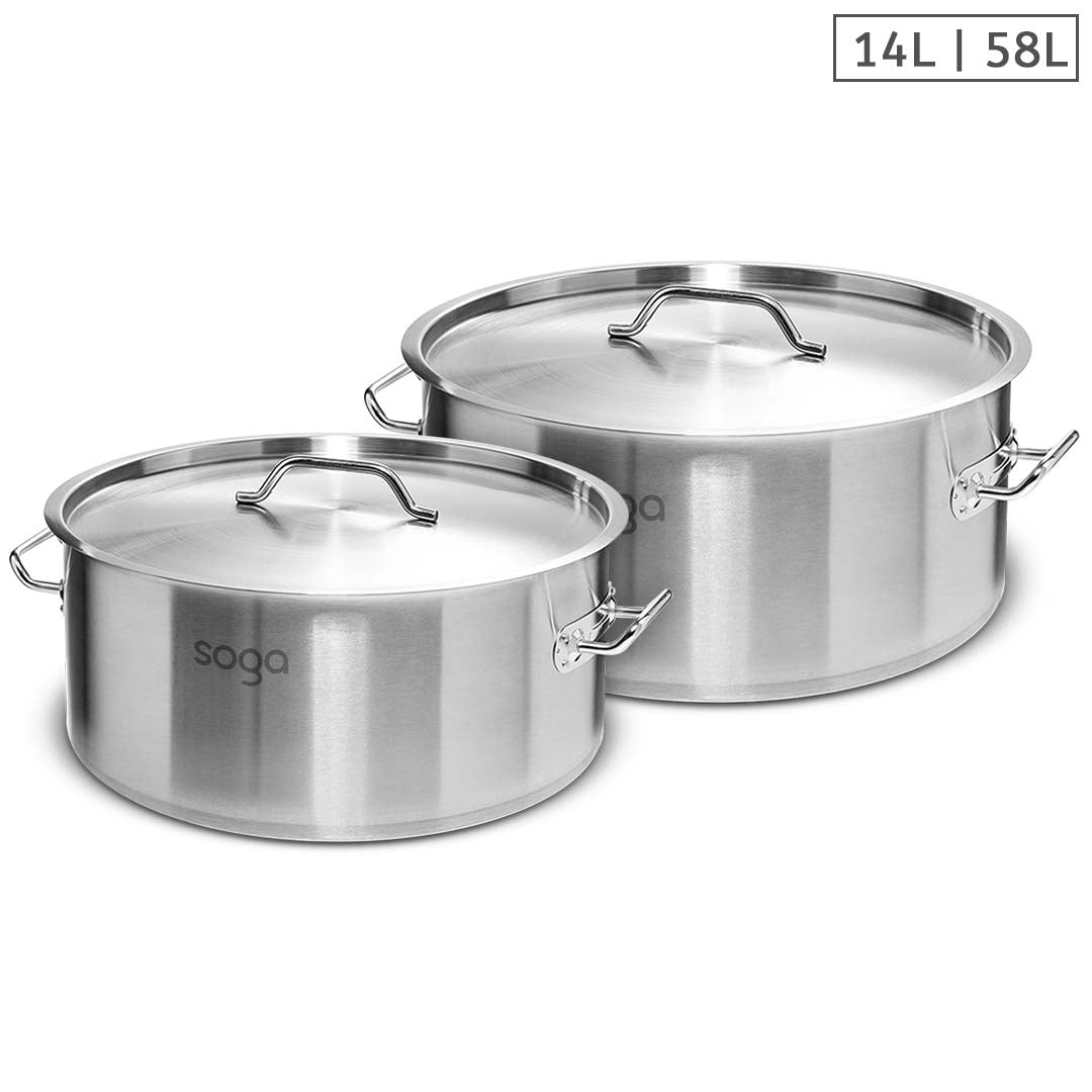 SOGA Stock Pot 14L 58L Top Grade Thick Stainless Steel Stockpot 18/10 Soga