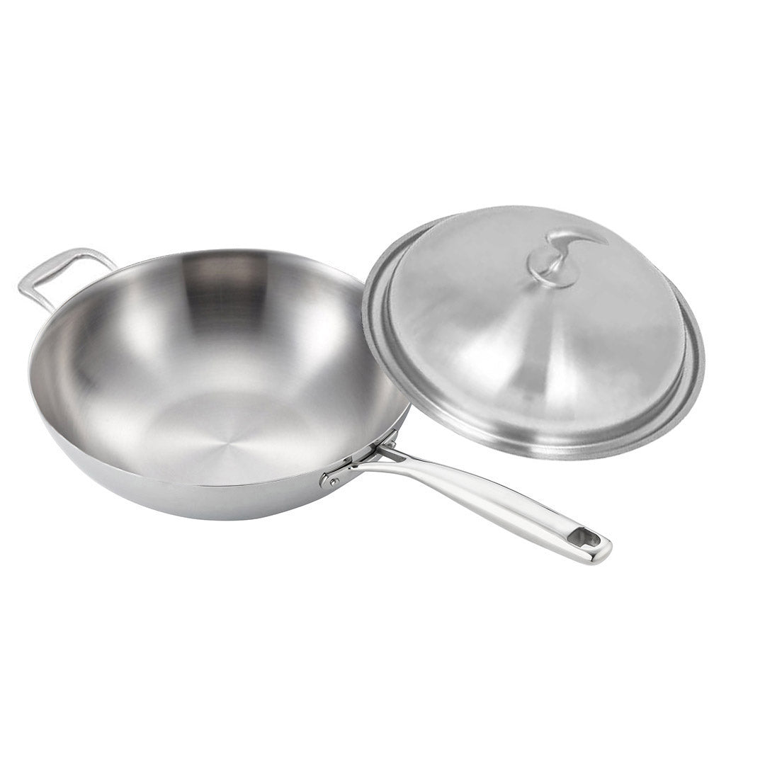 SOGA 18/10 Stainless Steel Fry Pan 34cm Frying Pan Top Grade Skillet with Helper Handle and Lid Soga