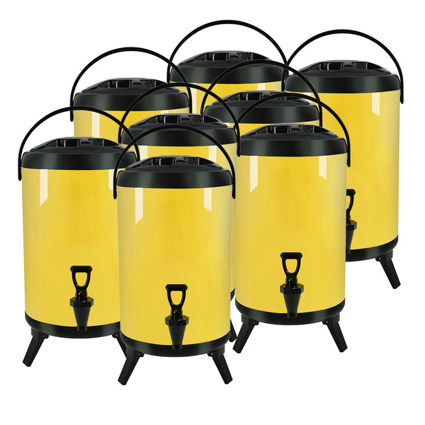 SOGA 8X 14L Stainless Steel Insulated Milk Tea Barrel Hot and Cold Beverage Dispenser Container with Faucet Yellow Soga