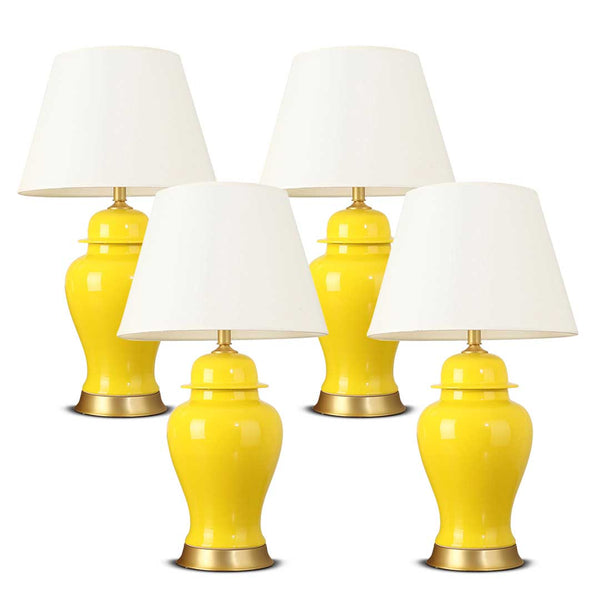 SOGA 4X Oval Ceramic Table Lamp with Gold Metal Base Desk Lamp Yellow Soga