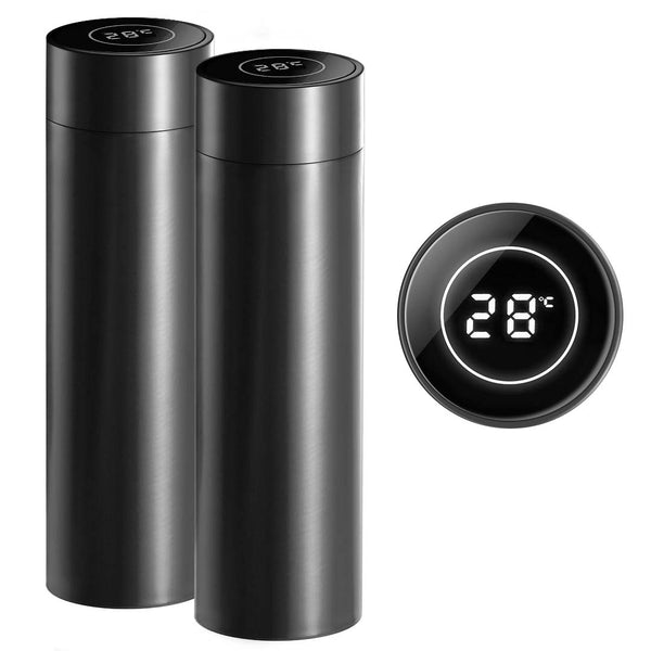 SOGA 2X 500ML Stainless Steel Smart LCD Thermometer Display Bottle Vacuum Flask Thermos Black Soga