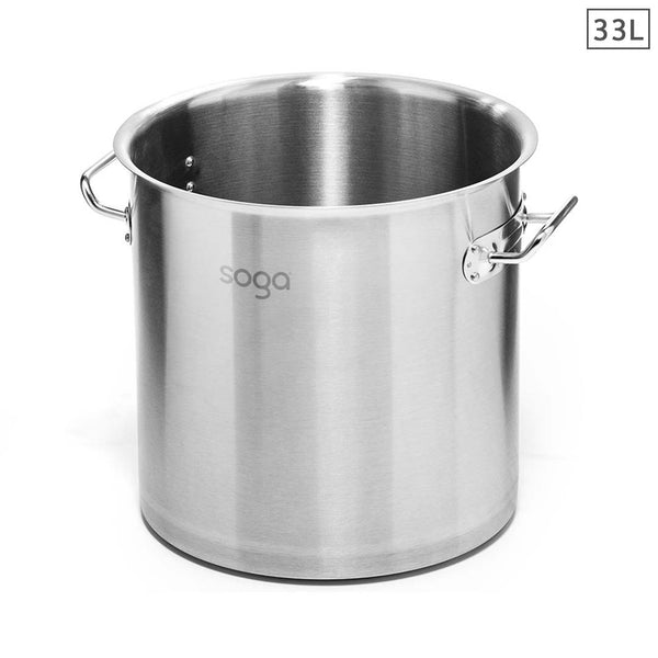 SOGA Stock Pot 33L Top Grade Thick Stainless Steel Stockpot 18/10 Without Lid Soga