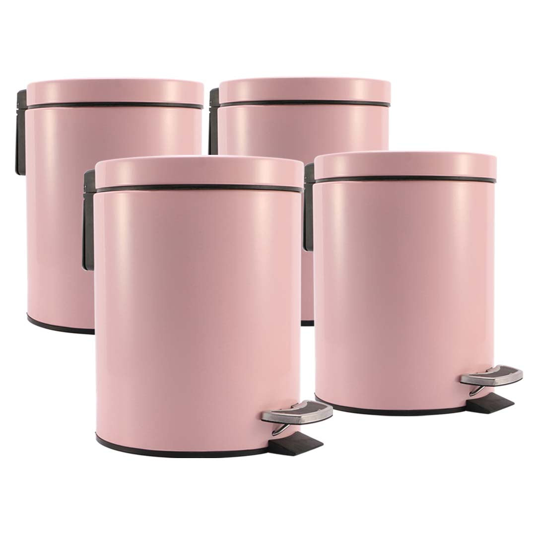 SOGA 4X 12L Foot Pedal Stainless Steel Rubbish Recycling Garbage Waste Trash Bin Round Pink Soga