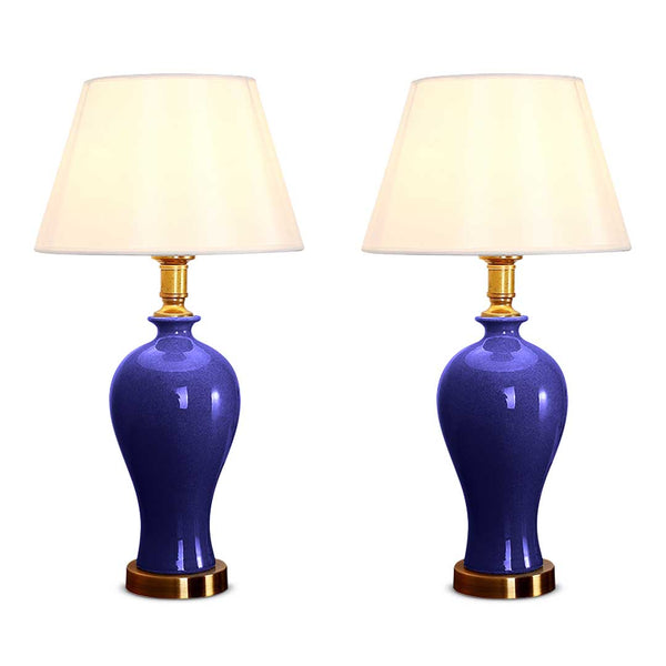 SOGA 2X Blue Ceramic Oval Table Lamp with Gold Metal Base Soga