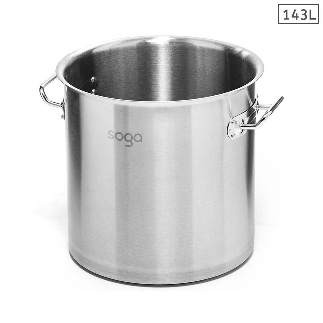 SOGA Stock Pot 143L Top Grade Thick Stainless Steel Stockpot 18/10 Without Lid Soga