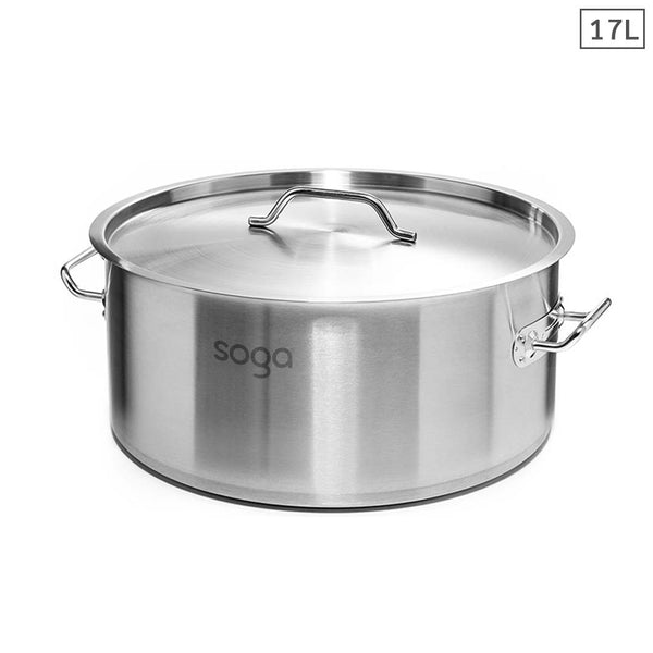 SOGA Stock Pot 17L Top Grade Thick Stainless Steel Stockpot 18/10 Soga