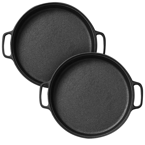 SOGA 2X Cast Iron 35cm Frying Pan Skillet Coating Steak Sizzle Platter Soga